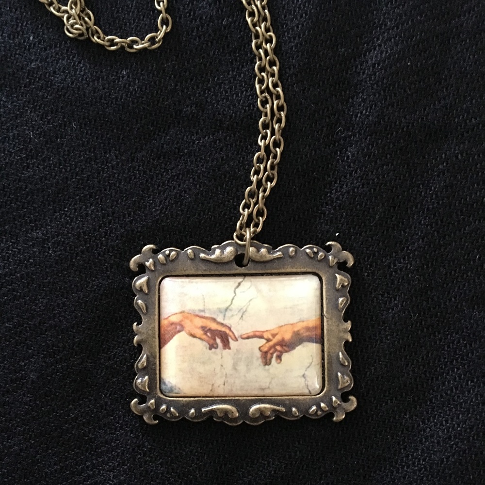 Brass Color Necklace w/ Creation of Adam Pendant